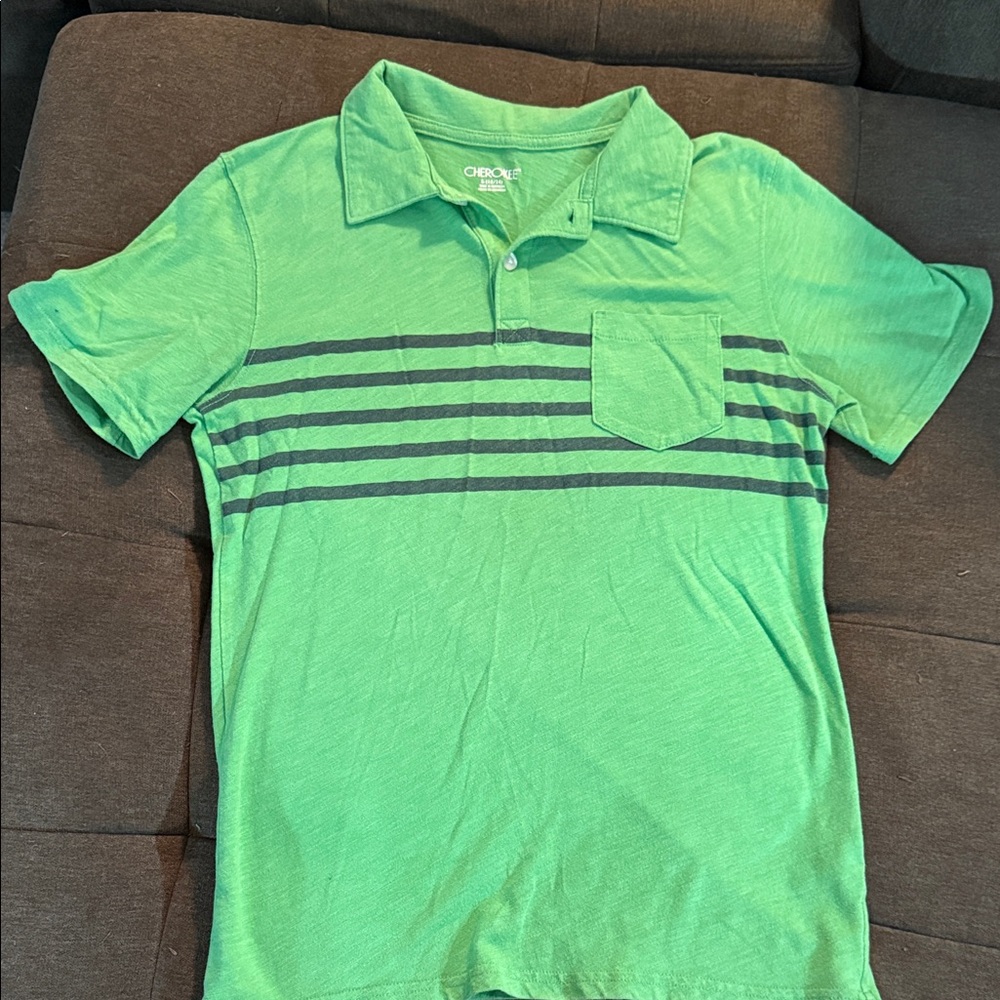 Kids Polo Shirt in Green with navy Stripes